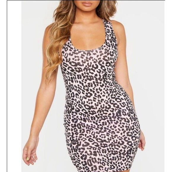 PrettyLittleThing Womens Dress Pink 2 Animal Print Body Con Mini Scoop Neck New - Picture 9 of 9
